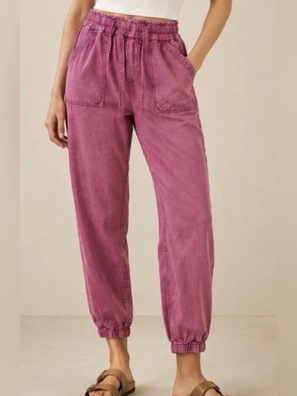 Anthropologie Pink Drawstring Elastic Waist Joggers